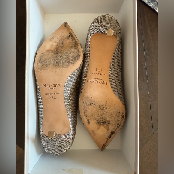 EUC Jimmy Choo Veil Metallic Woven Lame Fabric Champagne Pointy Toe Pump, 7.5. - Picture 12 of 12